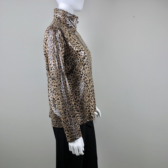 {Misook} Leopard Print Shiny Jacket - Picture 3 of 8
